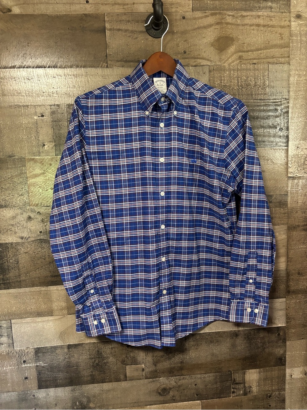 Brooks Brothers 1818 Regent 100% Supima Cotton Blue Plaid Button-Down Shirt Med